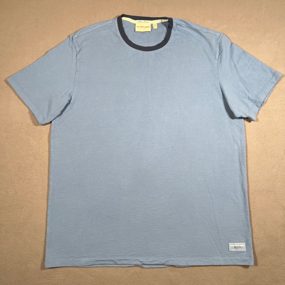 Scotch & Soda Amsterdam‎ Mens XL Blue Waffle Knit Short Sleeve T-Shirt Textured